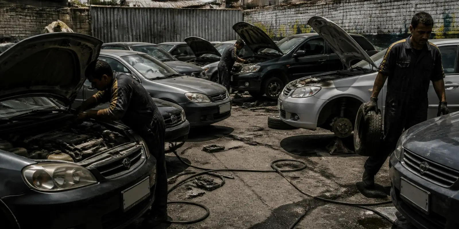 Pátio de oficina lotado de carros esperando